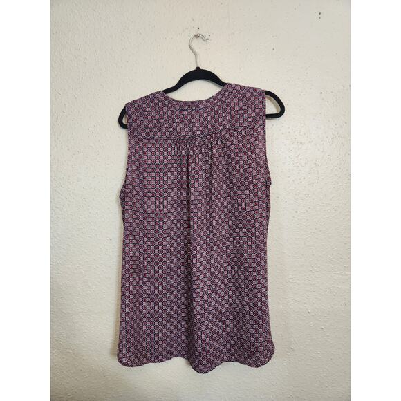 Loft Women's Multicolor Geometric Printed Keyhole Neck Sleeveless Blouse Size 16 - Picture 2 of 6